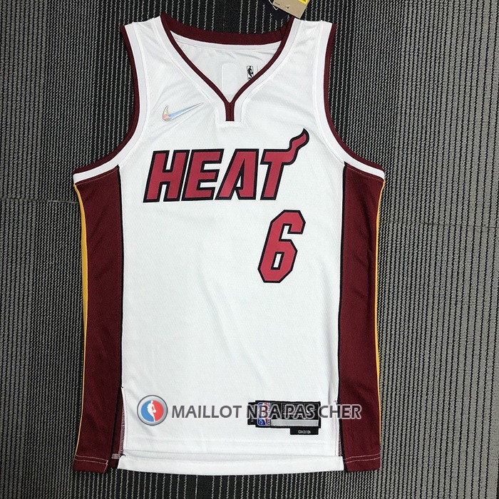 Maillot Miami Heat LeBron James NO 6 Association 2021-22 Blanc